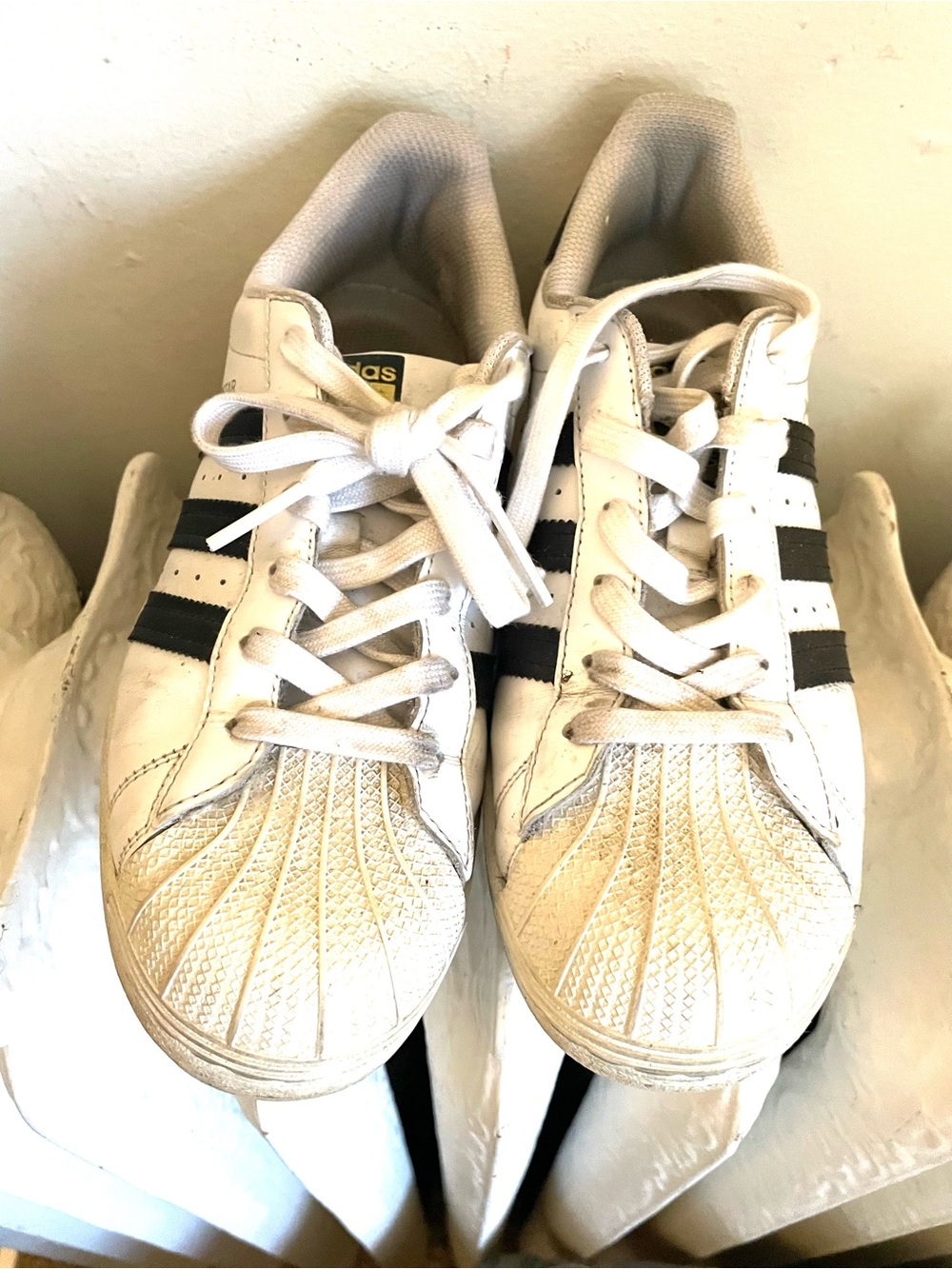 adidas White and Black Shell-Toe Lace-Up Sneakers